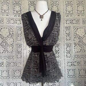 Vintage Max Studio Y2k Boho Asymmetrical Mesh‎ V Neck Blouse Sz Large